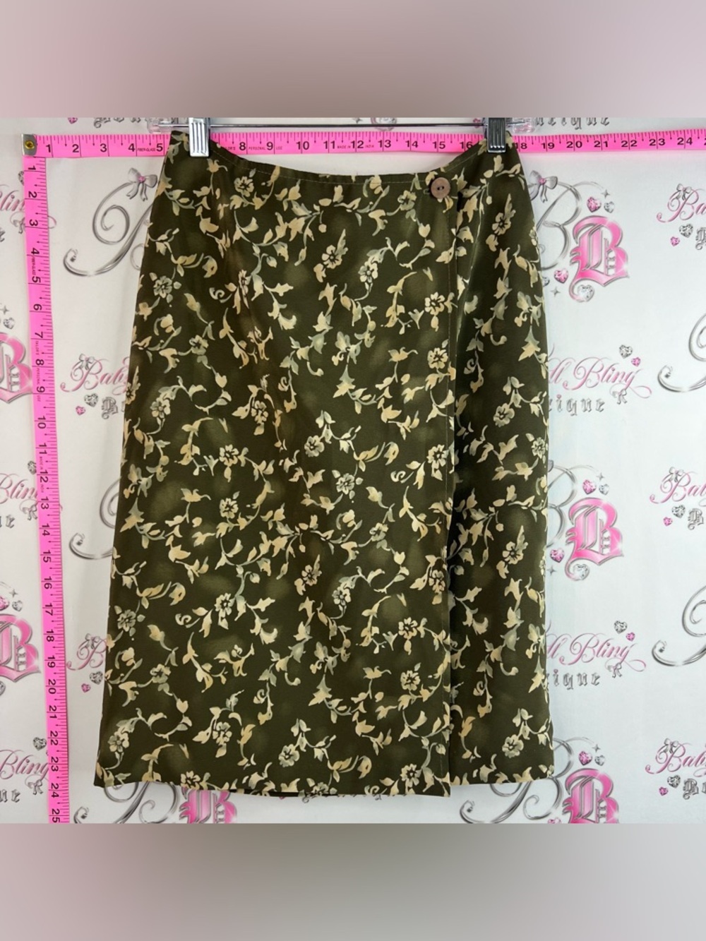 Jessica skirt vintage floral light cream white Olive Green Floral Midi Skirt